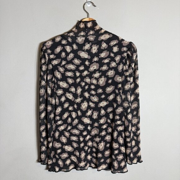 W5 Anthropologie Leopard Print Mock Neck Mesh Blouse Top Women's Large Career - Picture 4 of 12